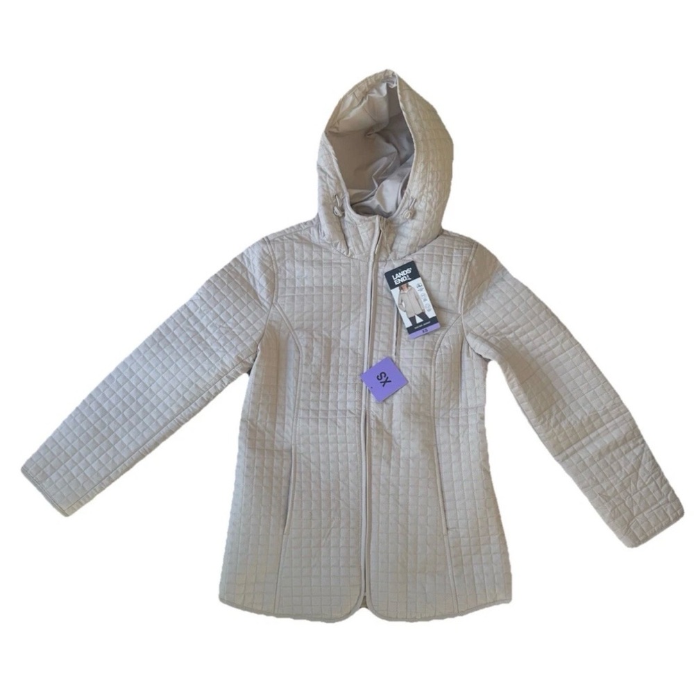 NEW! Lands' End Women's Adjustable Hood Quilted Jacket - Size XS White  (cream)